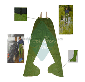 PVC bib and brace-China Green PVC waterproof rain pants